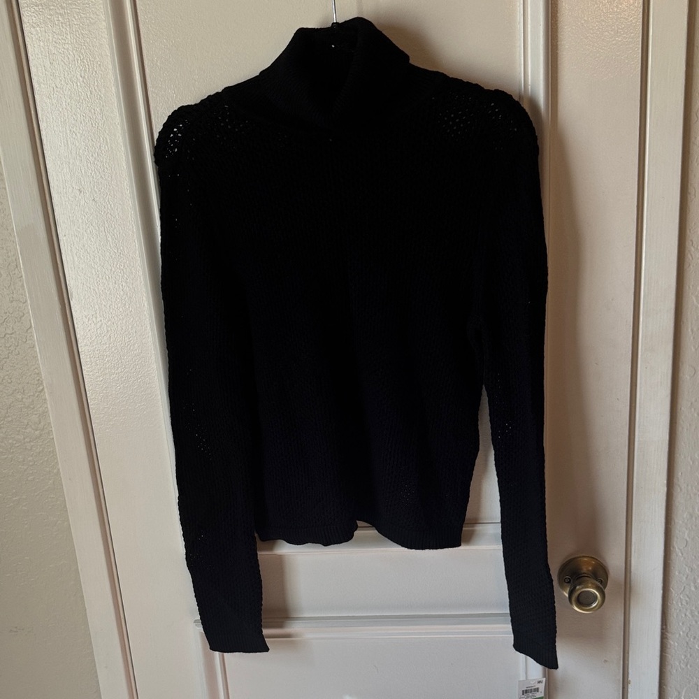 Bar III Perforated Black Pullover Turtleneck Sweater - Picture 2 of 8